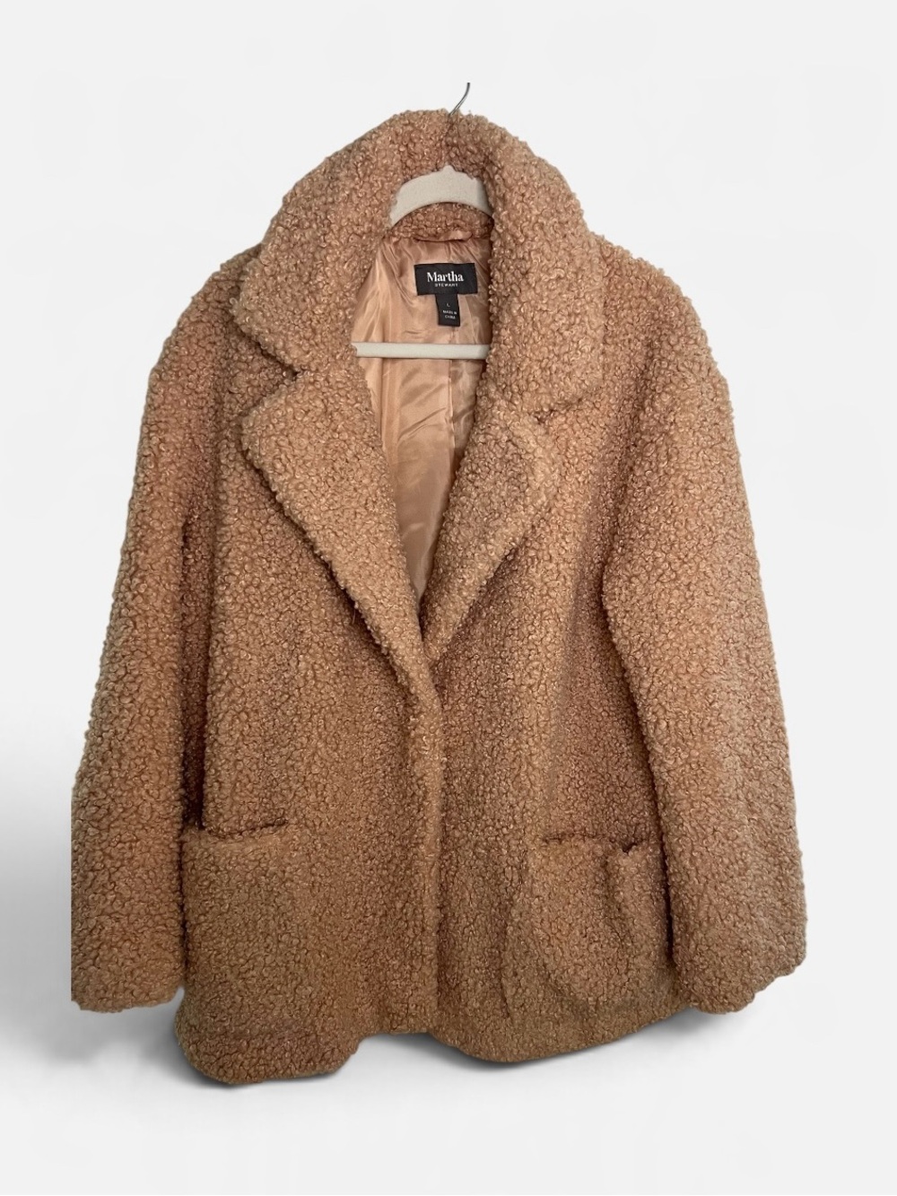 Martha Stewart New Pink Plush Teddy Bear Coat Jacket Faux Fur Sherpa Large - Picture 2 of 8